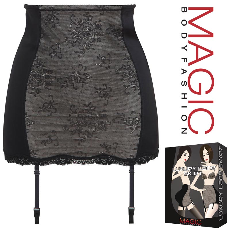 Magic BodyFashion Юбка утягивающая с подтяжками для чулок luxury lace skirt / чёрный XL